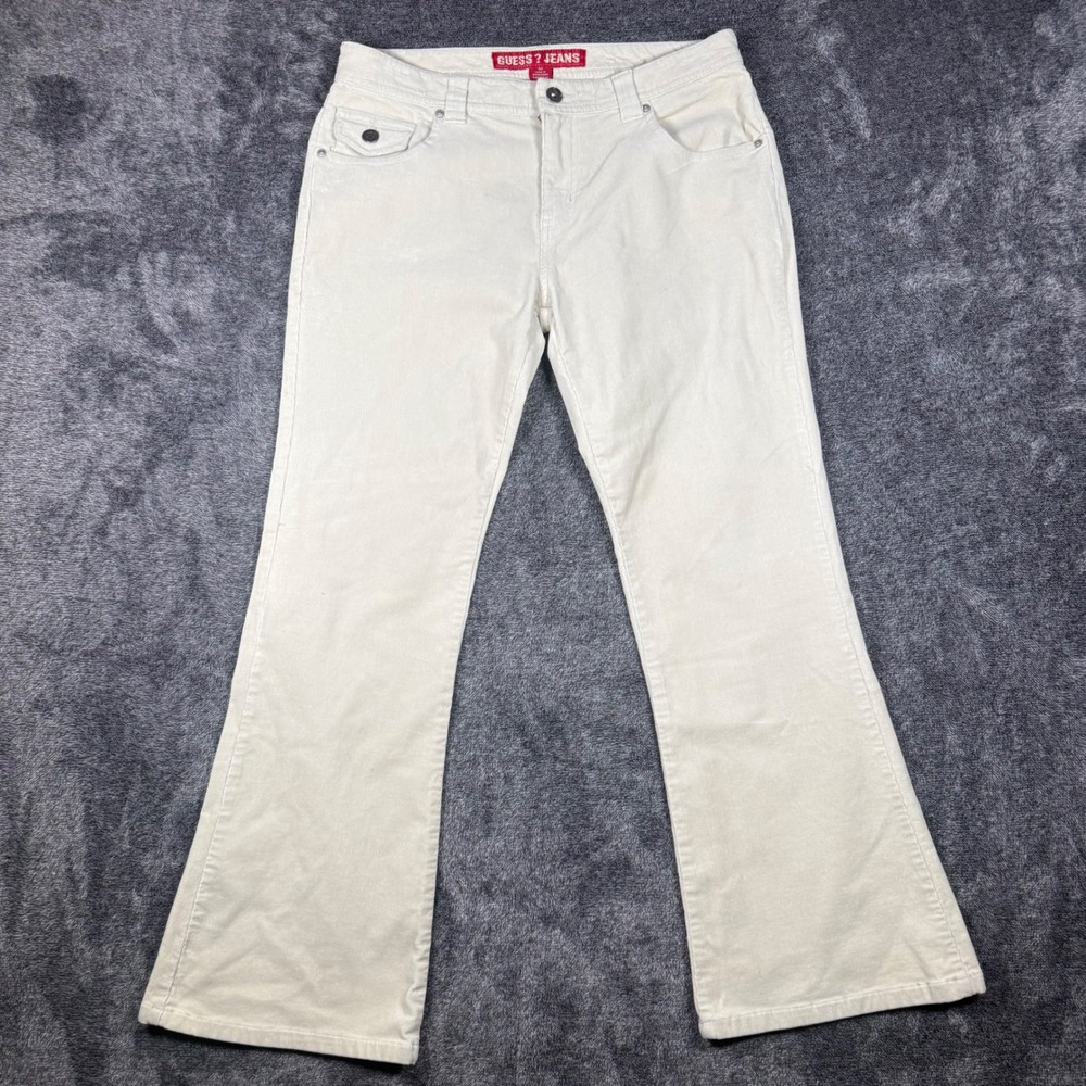 Vintage Guess Jeans Womens 30 Cream Corduroy Flare Leg Pants Style Off White
